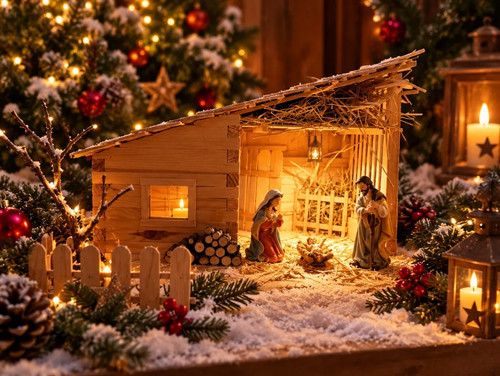 Weihnachtskrippe aus holz - aus,