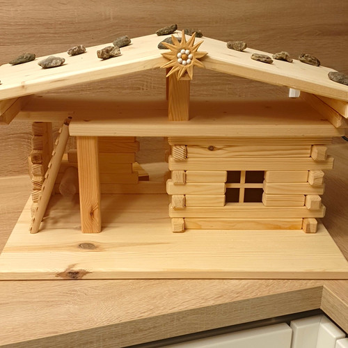 Krippenstall aus holz natur - krippenstall,